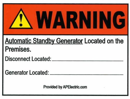 WP Sticker 89672 -  Warning Generator Located on Premises